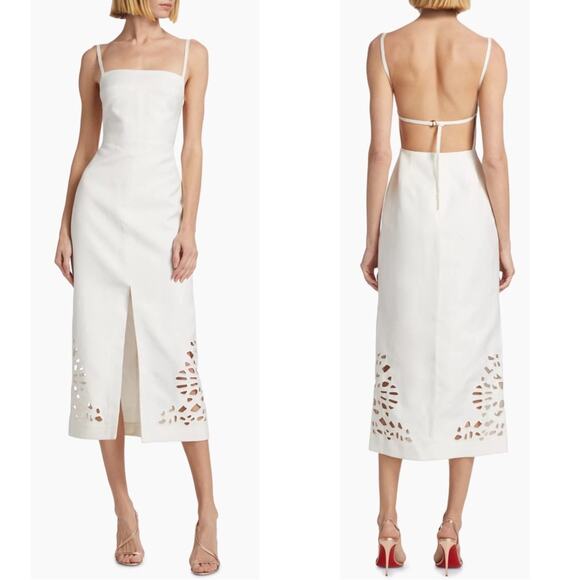 Acler Delacourt Linen Cutout Ivory White Midi Dress Size 4 - Picture 3 of 12